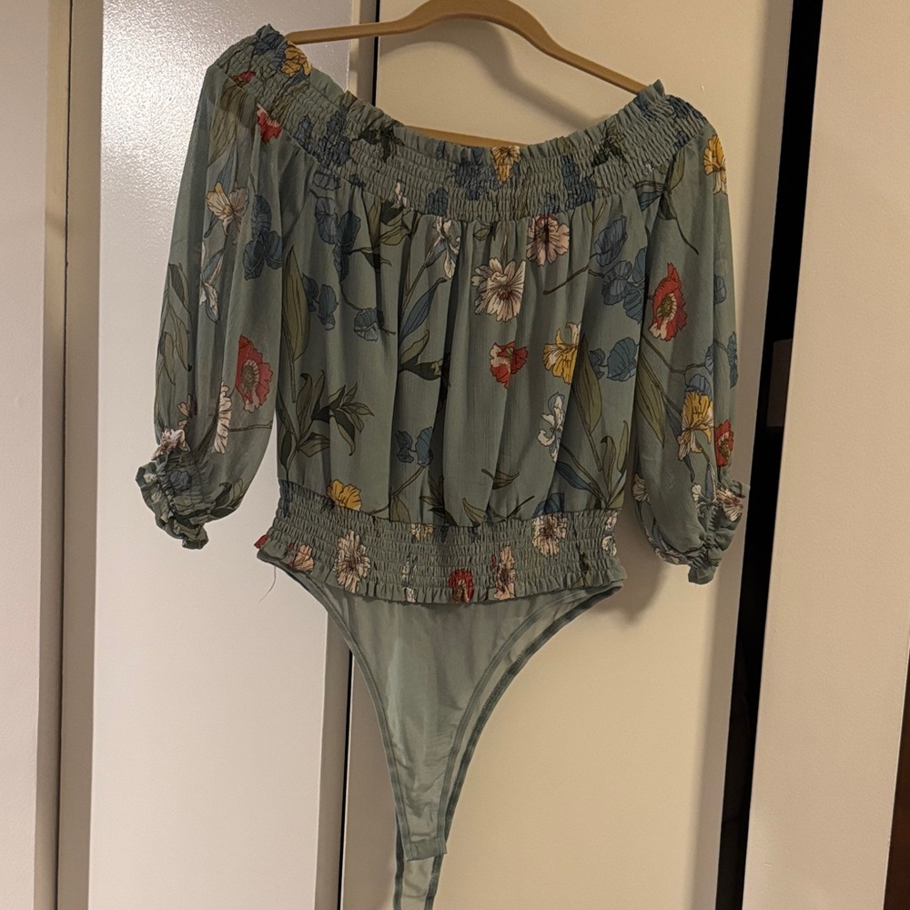 Astr Blue Floral Smocked Top